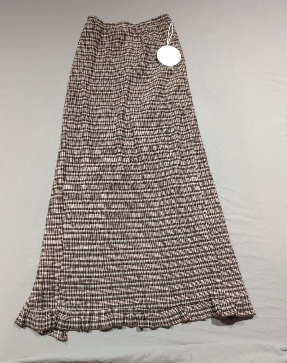 Bailey Rose Neve Smocked Plaid Maxi Skirt Brown Size XS